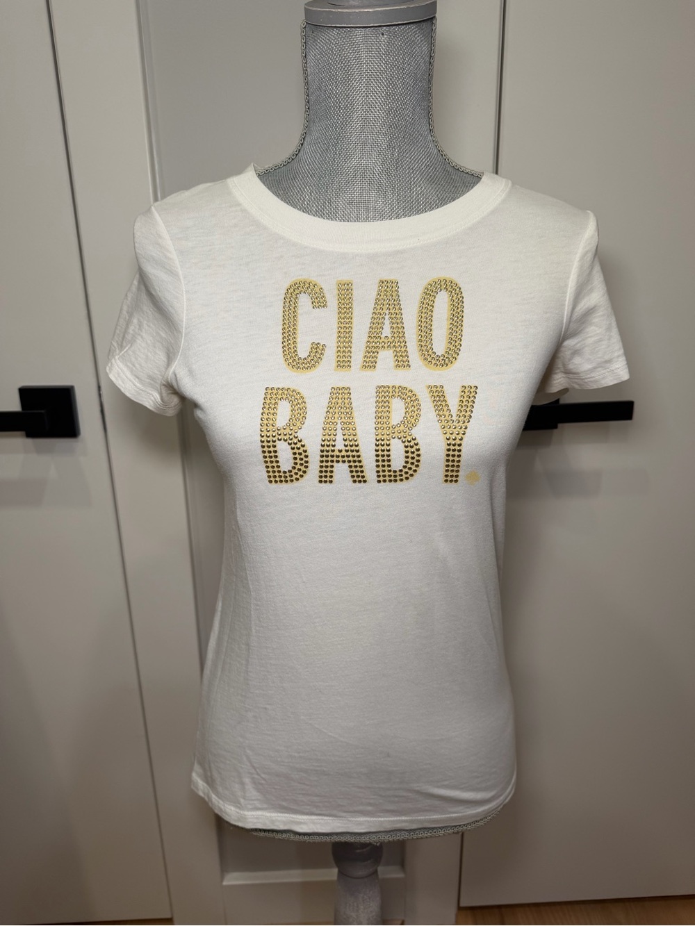 kate spade White Tee with Gold Stud 'CIAO BABY' Graphic